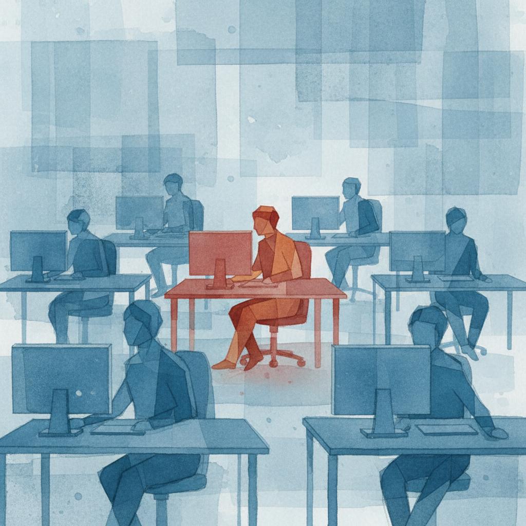 artistic representation of an internal threat actor in an office